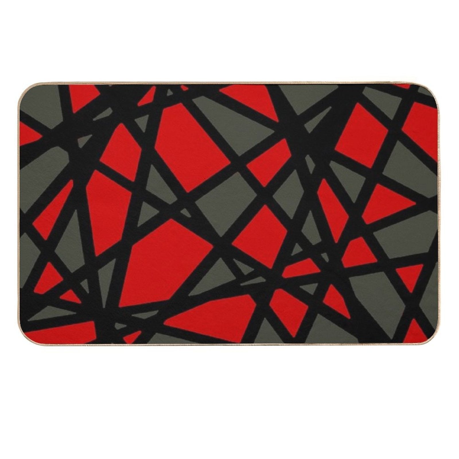 Black Lines Create Irregular Shapes Red Accent Abstract  Pet-Safe Bath Mat
