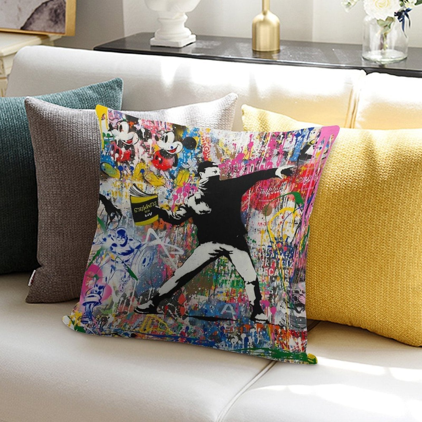 Book Thrower Pop Art Graffiti Mashup Banksy Soft Skin-Friendly Throw Pillow