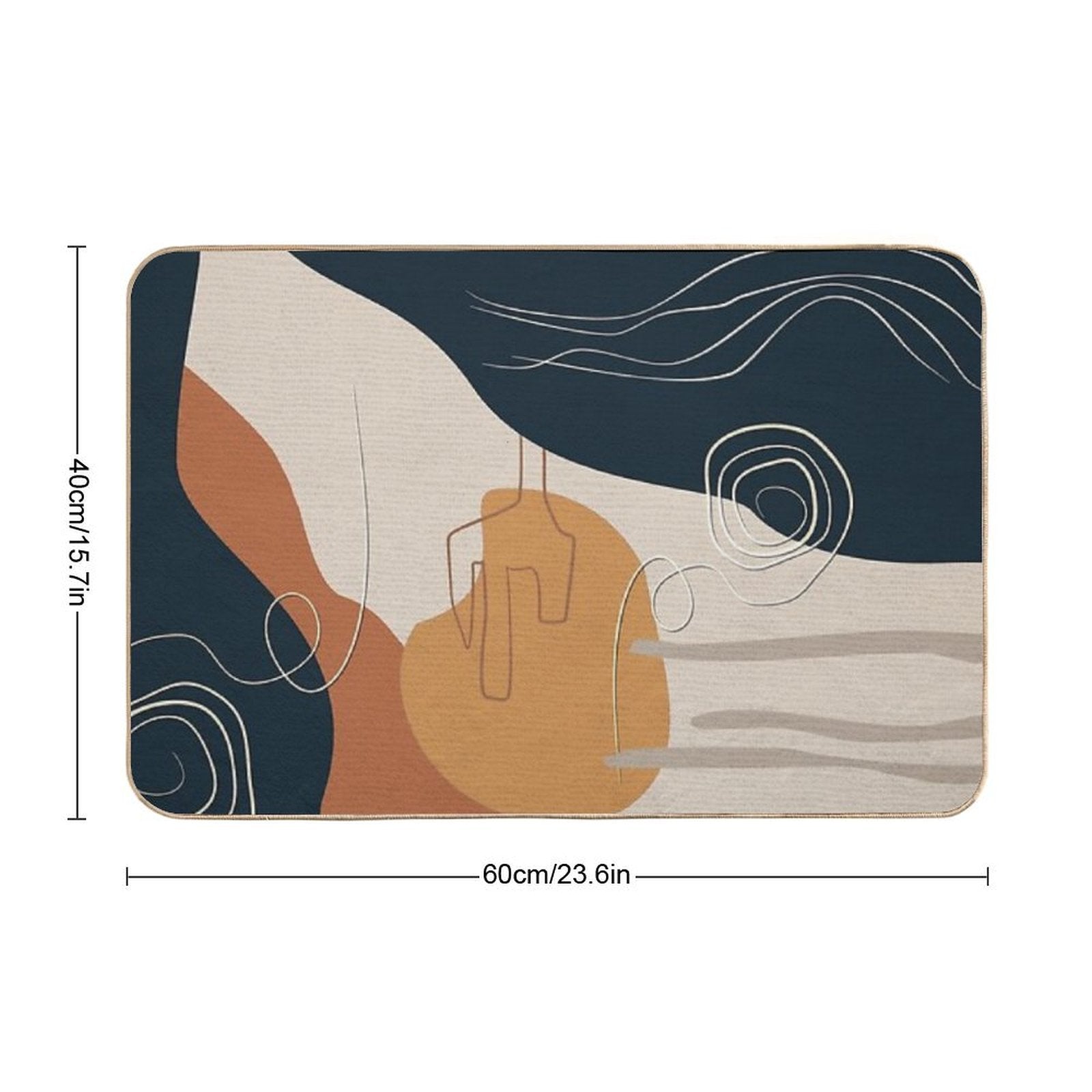 Abstract - Go with The Flow 2 in Navy And Ochre  Long-Lasting Bath Mat