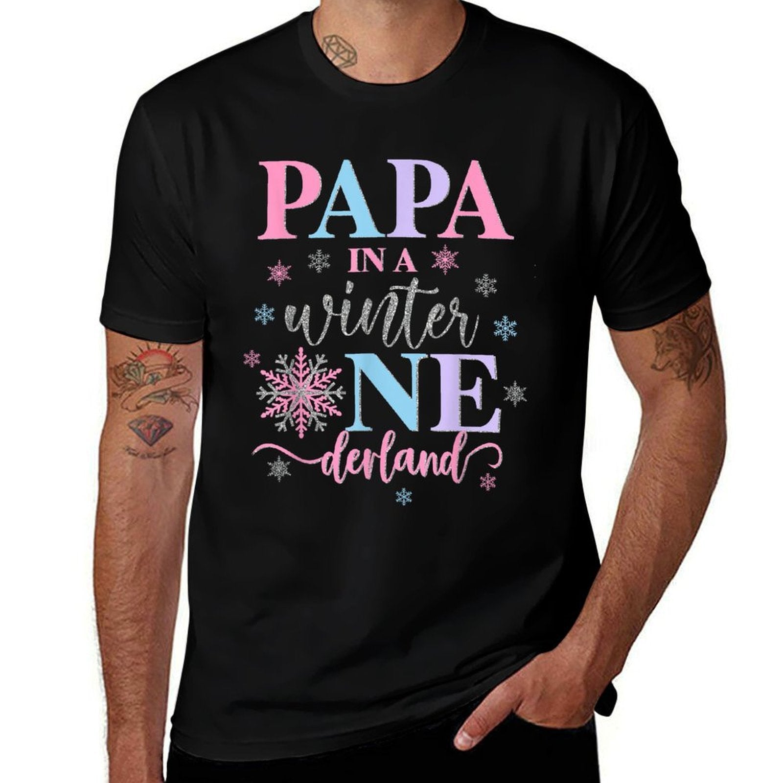 Papa in A Winter Onederland Birthday Girl Sweet Snowflake  Cotton T-Shirt
