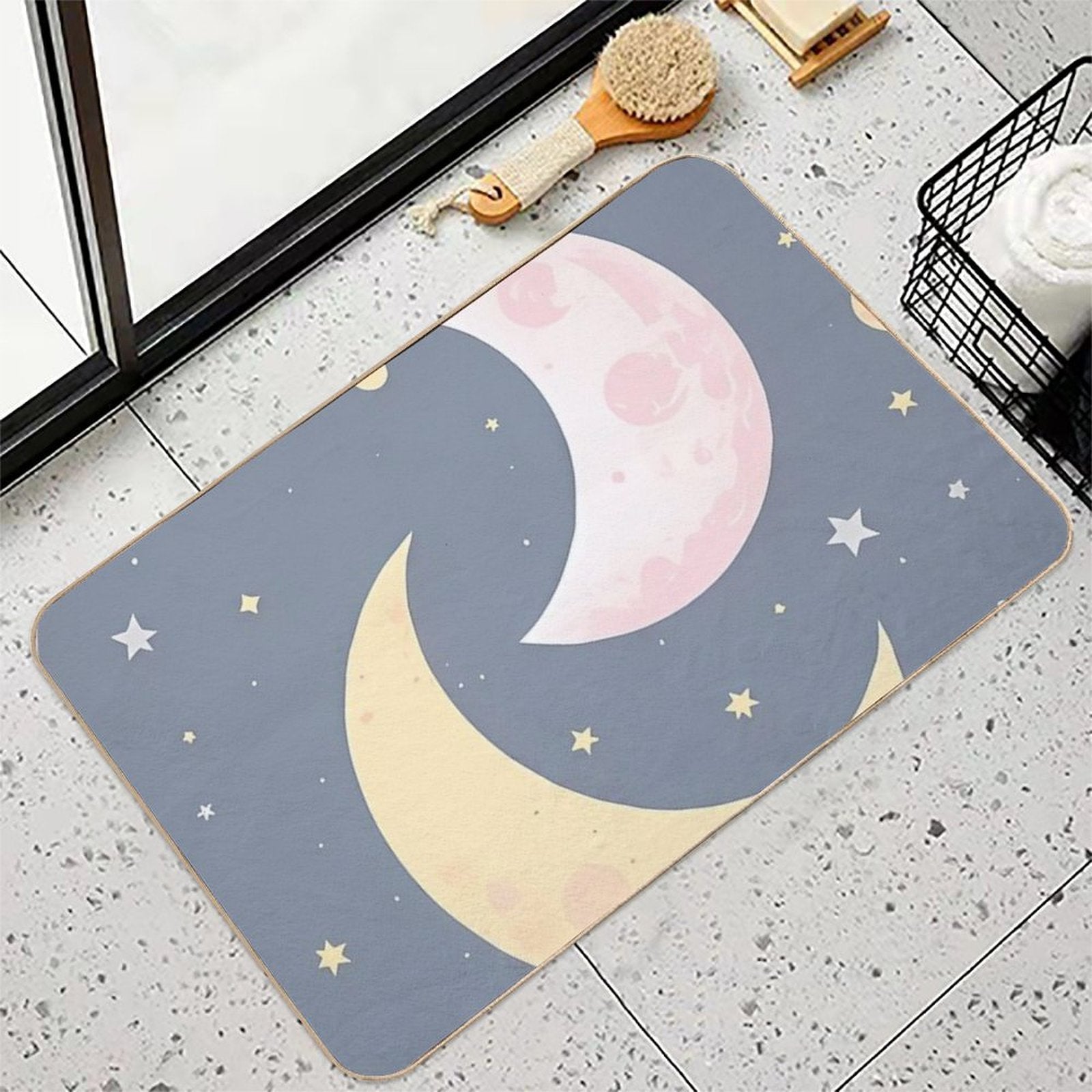 Cute Moon Vector- Ramadan  Fade-Resistant Bath Mat