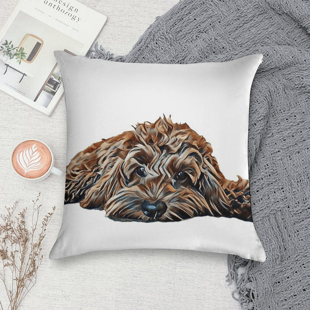 ChocolateBrown Cockapoo - White Background Soft Decorative Cover Throw Pillow