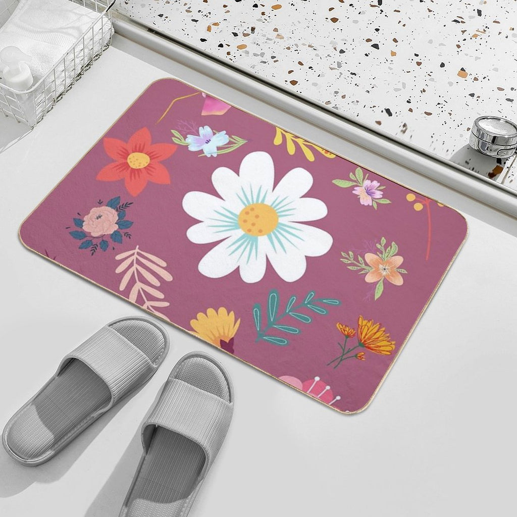 Random Floral Pattern 6 Tapestry Pink Background  Fade-Resistant Bath Mat