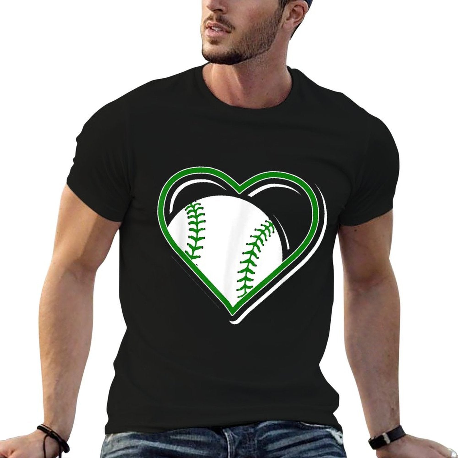 Green Baseball Heart for Baseball Lovers  High-quality Stitching T-Shirt