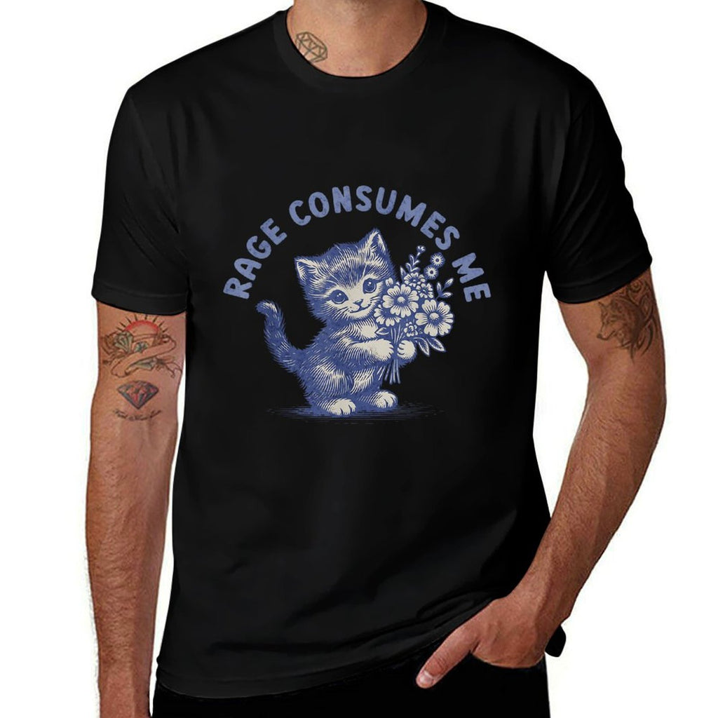 Rage Consumes Me Funny Meme Cat Mental Health Awareness  Fade-proof Color T-Shirt