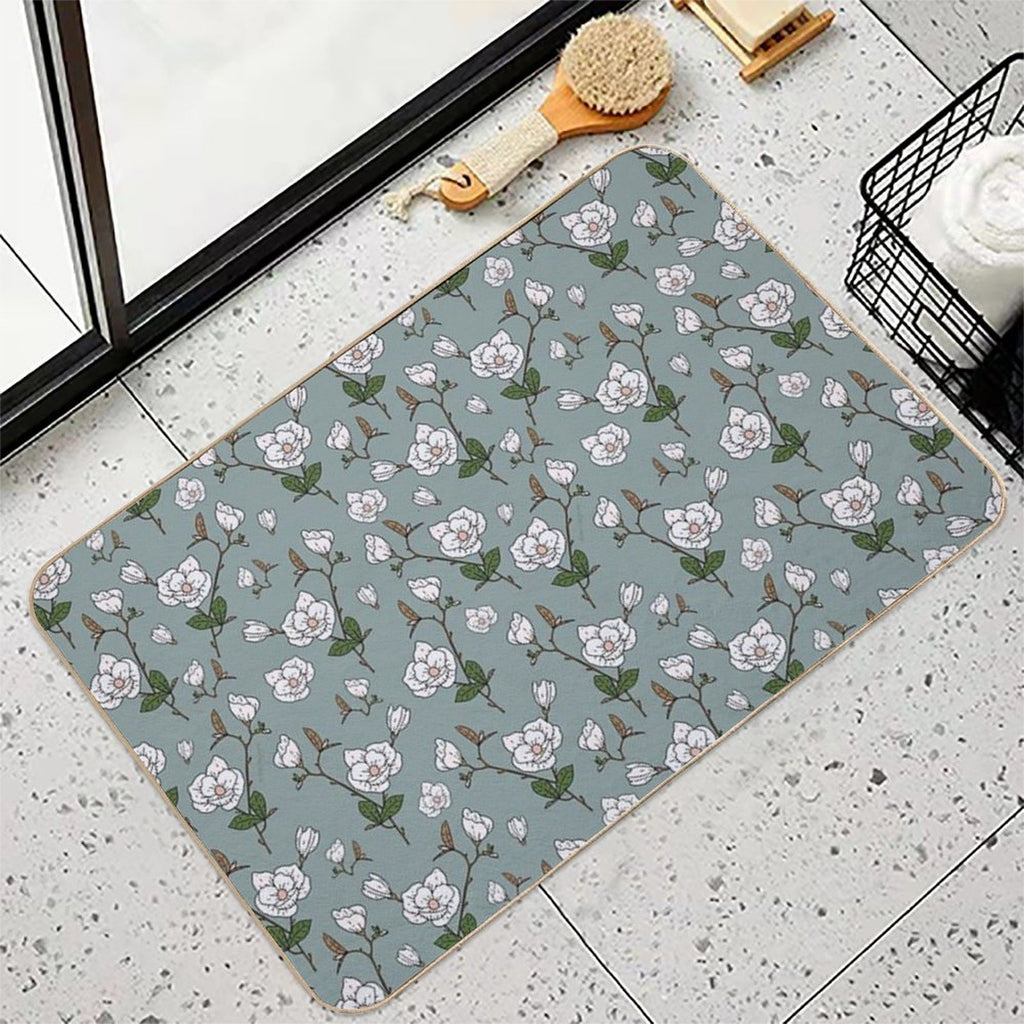 Botanical Magnolia Sprig Pattern_Sage  High-Traffic Bath Mat