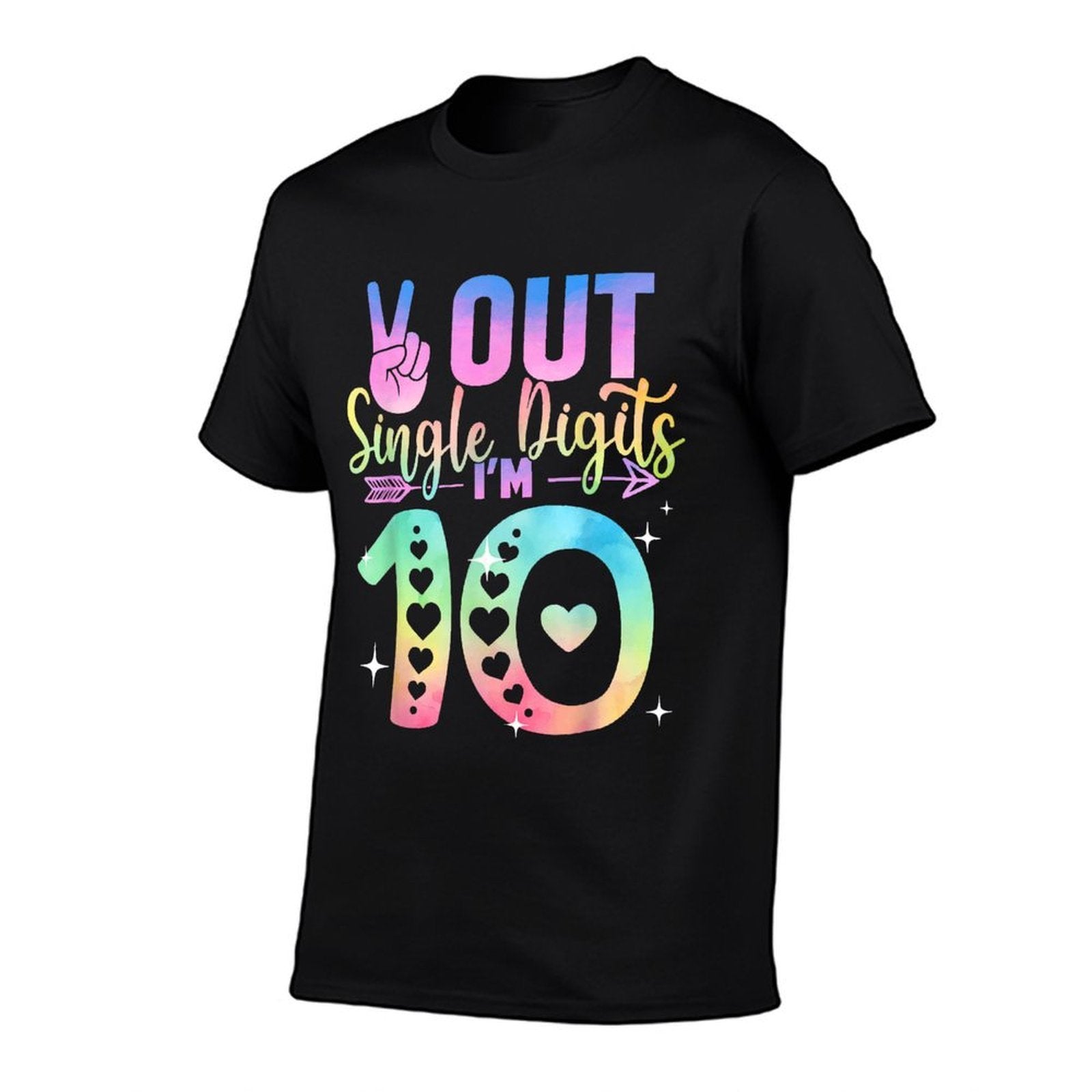 Peace Out Single Digits Tie Dye 10 Year Old Girl Birthday  Ribbed Collar T-Shirt