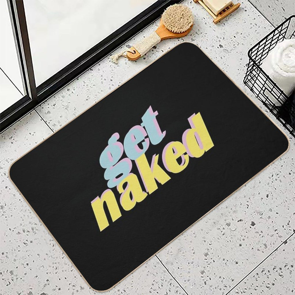 Get Naked Blue Pink Yellow Text  Eco-Friendly Bath Mat