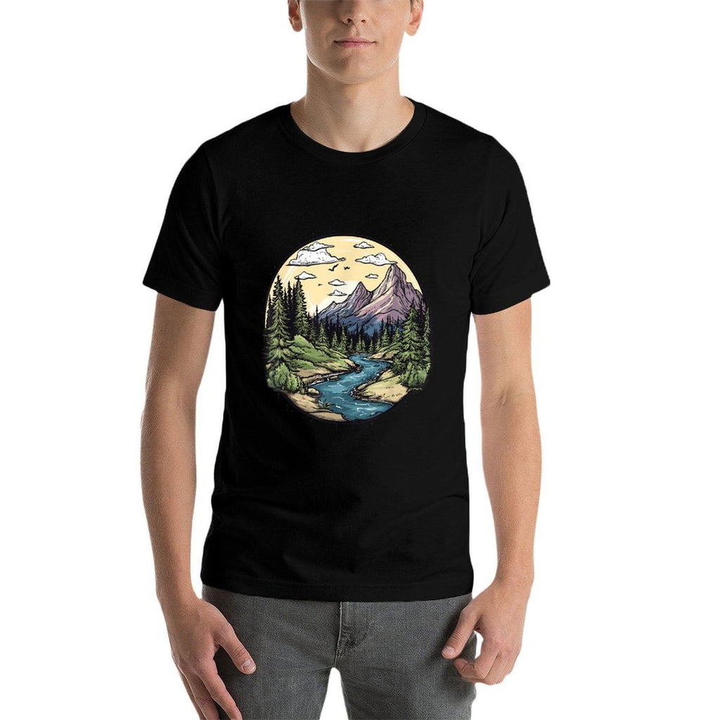 Hiking in Nature, Hiking  Rolled Sleeves T-Shirt