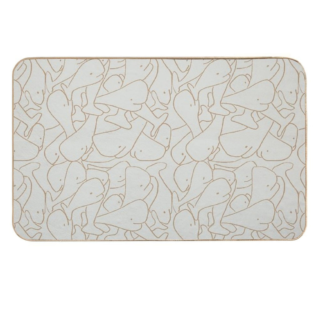 Seamless Line Drawing Whale Pattern Mint Green And Beige  Absorbent Bath Mat