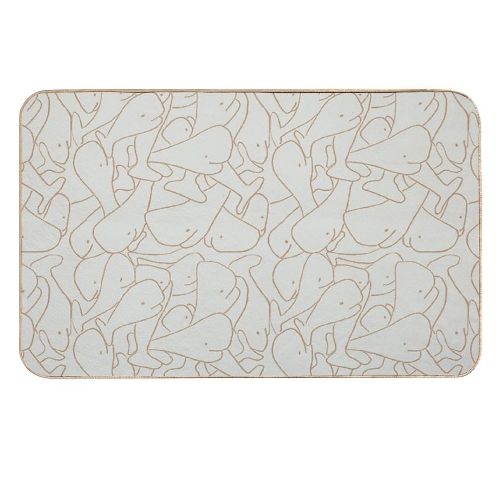 Seamless Line Drawing Whale Pattern Mint Green And Beige  Absorbent Bath Mat