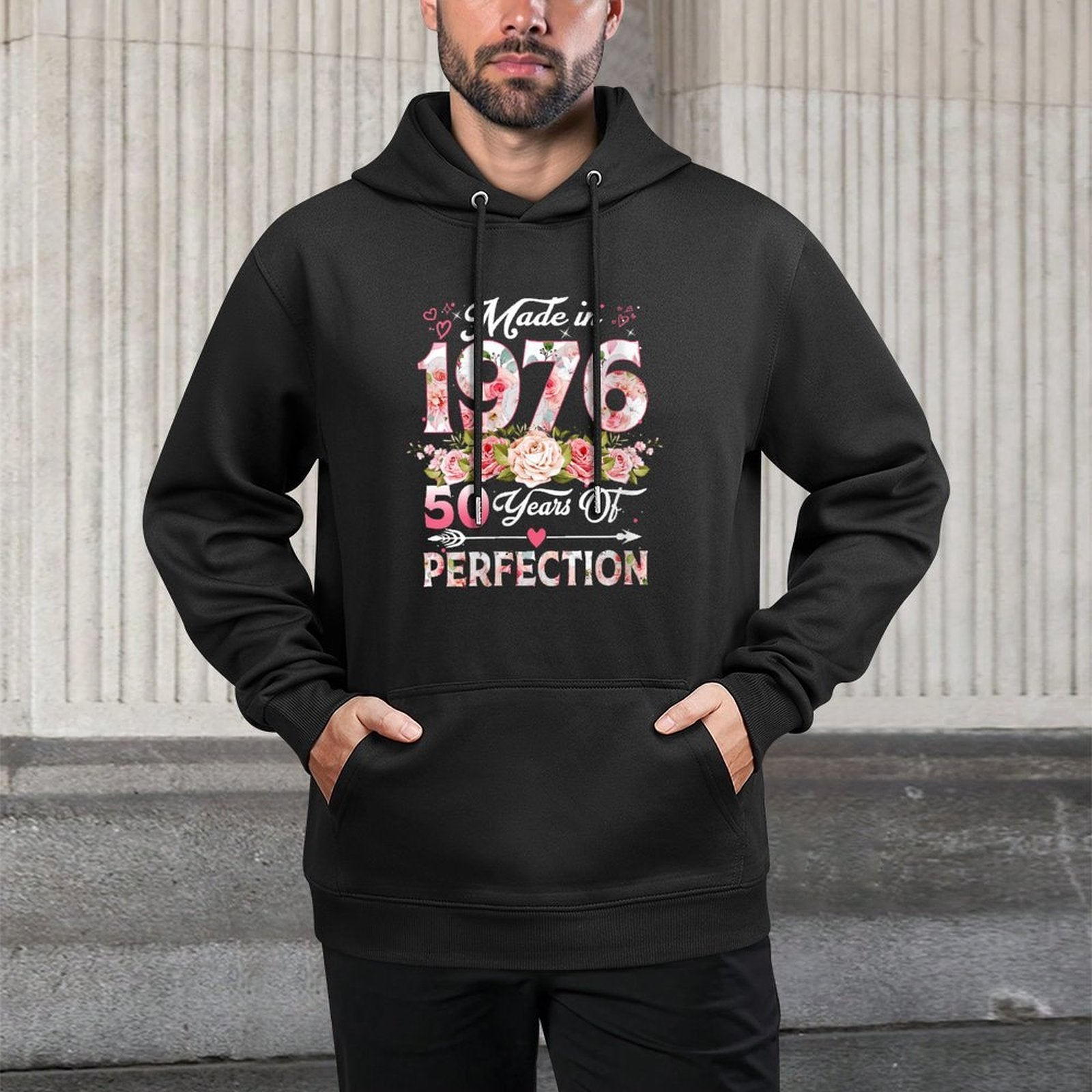 Womens 50 Years Old Born In 1976 Floral 50th Birthday Gifts Women Adjustable Hood Hoodie
