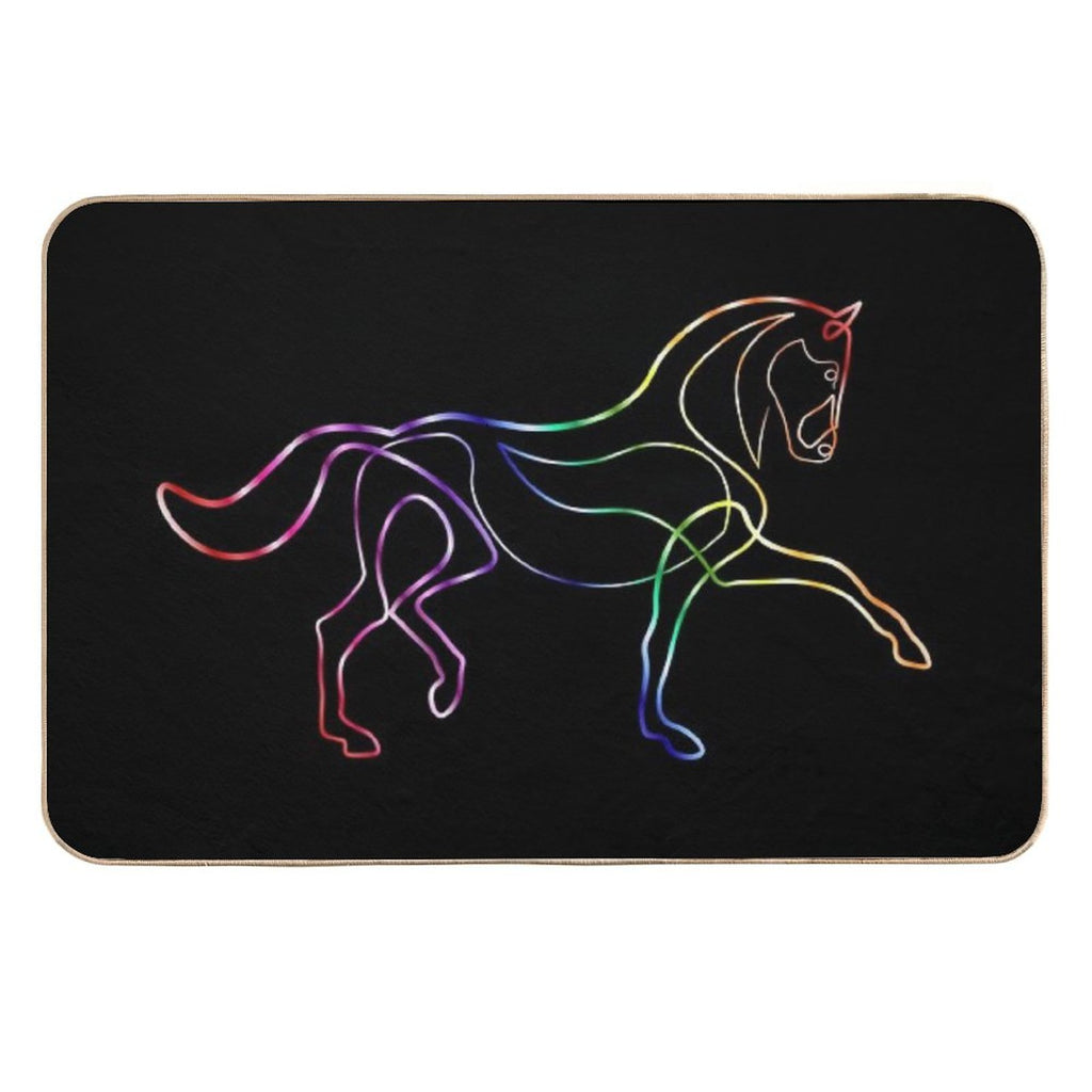 Dressage Horse One Line Art Rainbow  Fade-Resistant Bath Mat