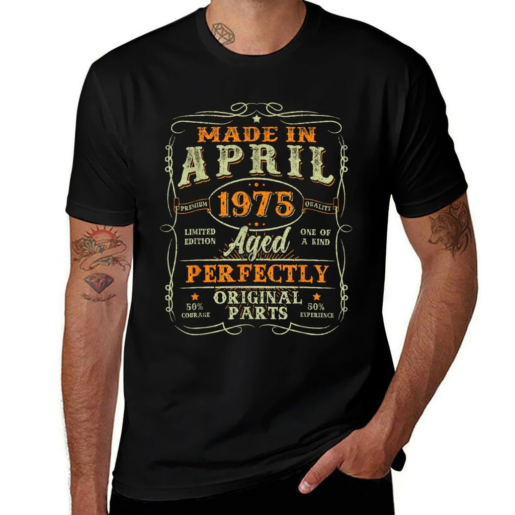 50 Year Old Made In April 1975 Vintage 50th Birthday Men Dad  Summer-ready Fabric T-Shirt