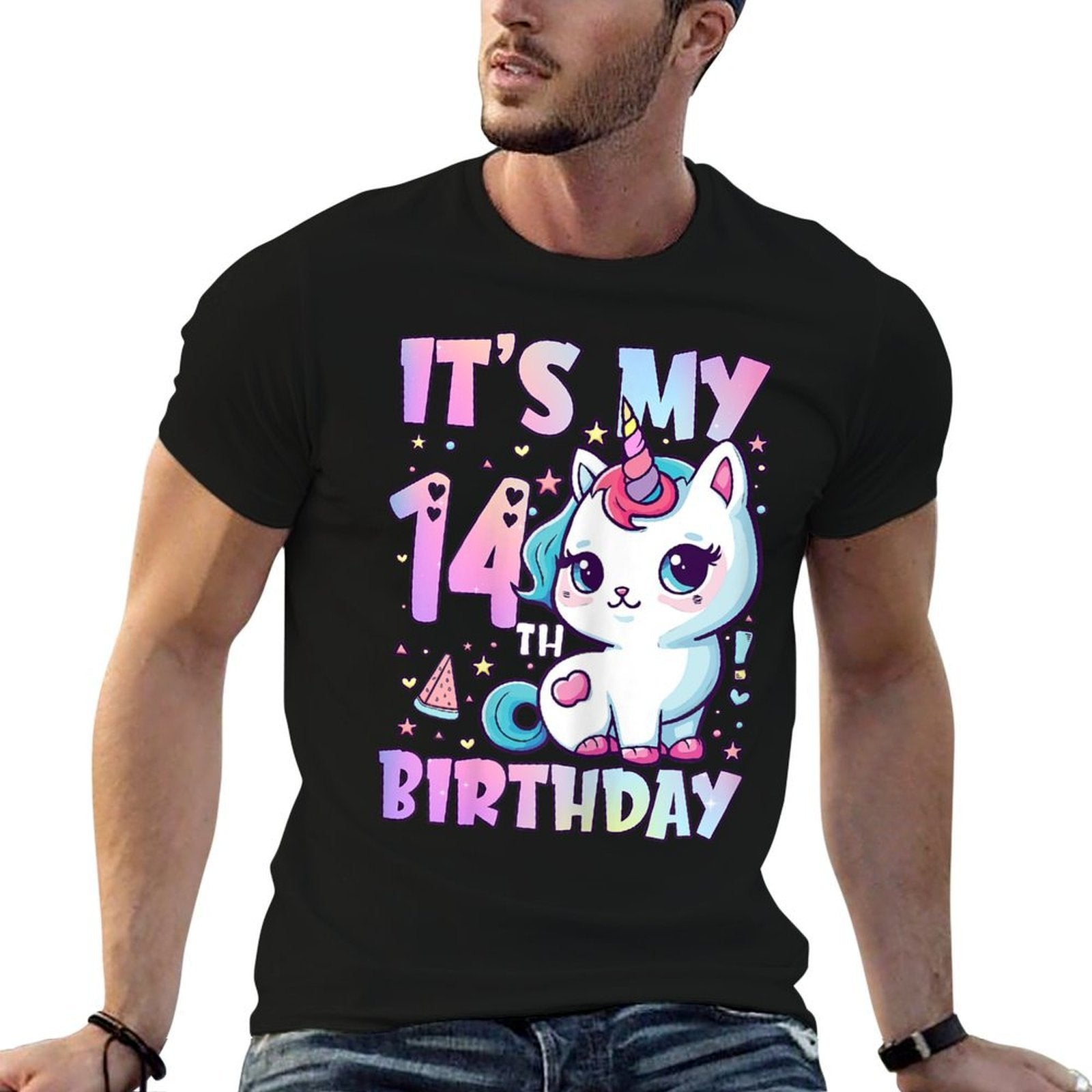 14th Birthday Girls 14 Year Old Cat Unicorn Birthday  Classic T-Shirt