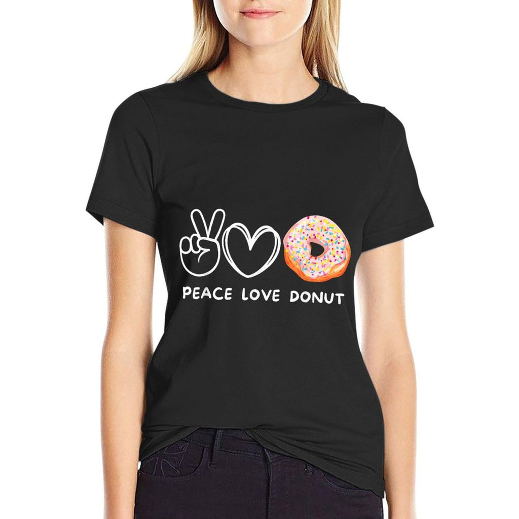 Peace, Love Donuts Retro Donuts Lover Sweets Food Lover  Cotton T-Shirt