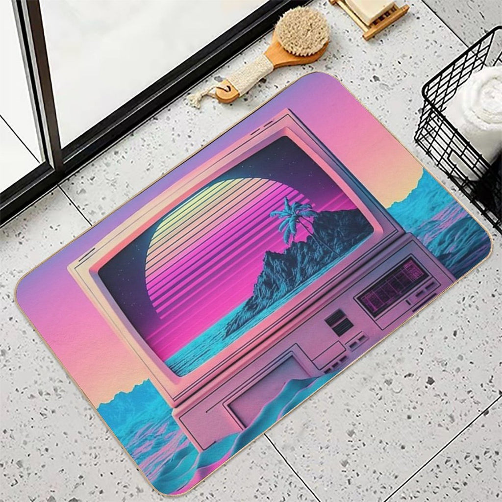 Static Memories A Vaporwave Tribute to TV Nostalgia  Dirt-Trapping Bath Mat