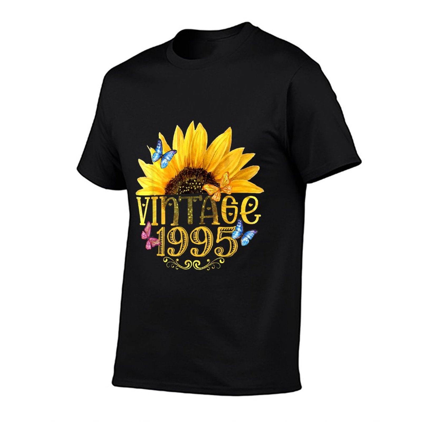 Vintage 1995 Sunflower Floral Butterfly Funny 30th Birthday  Polyester Blend T-Shirt