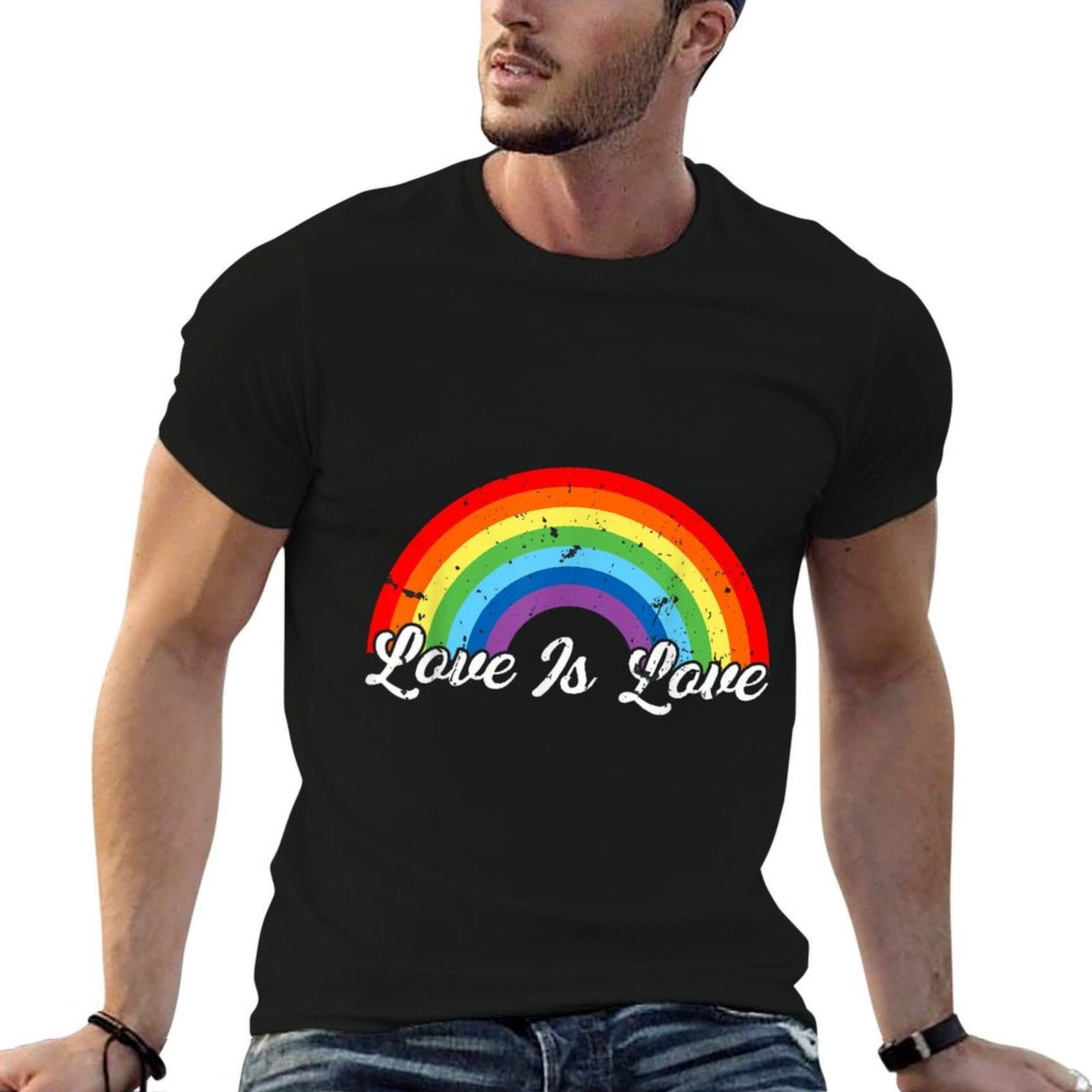 Gay Pride Vintage Rainbow LGBT Love Is Love  Relaxed-fit T-Shirt