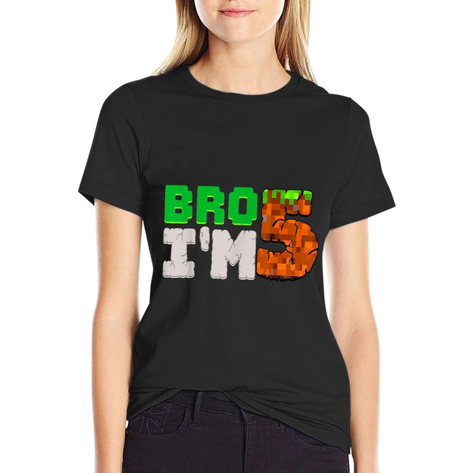 Kids 5th Birthday Boy Bro I’m 5 Year Old Gamer Pixel Number  Cotton T-Shirt
