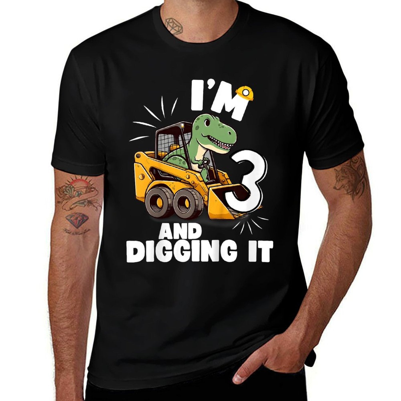 Kids I'm 3 And Digging It 3rd Birthday Dinosaur Construction  Eco-friendly Material T-Shirt