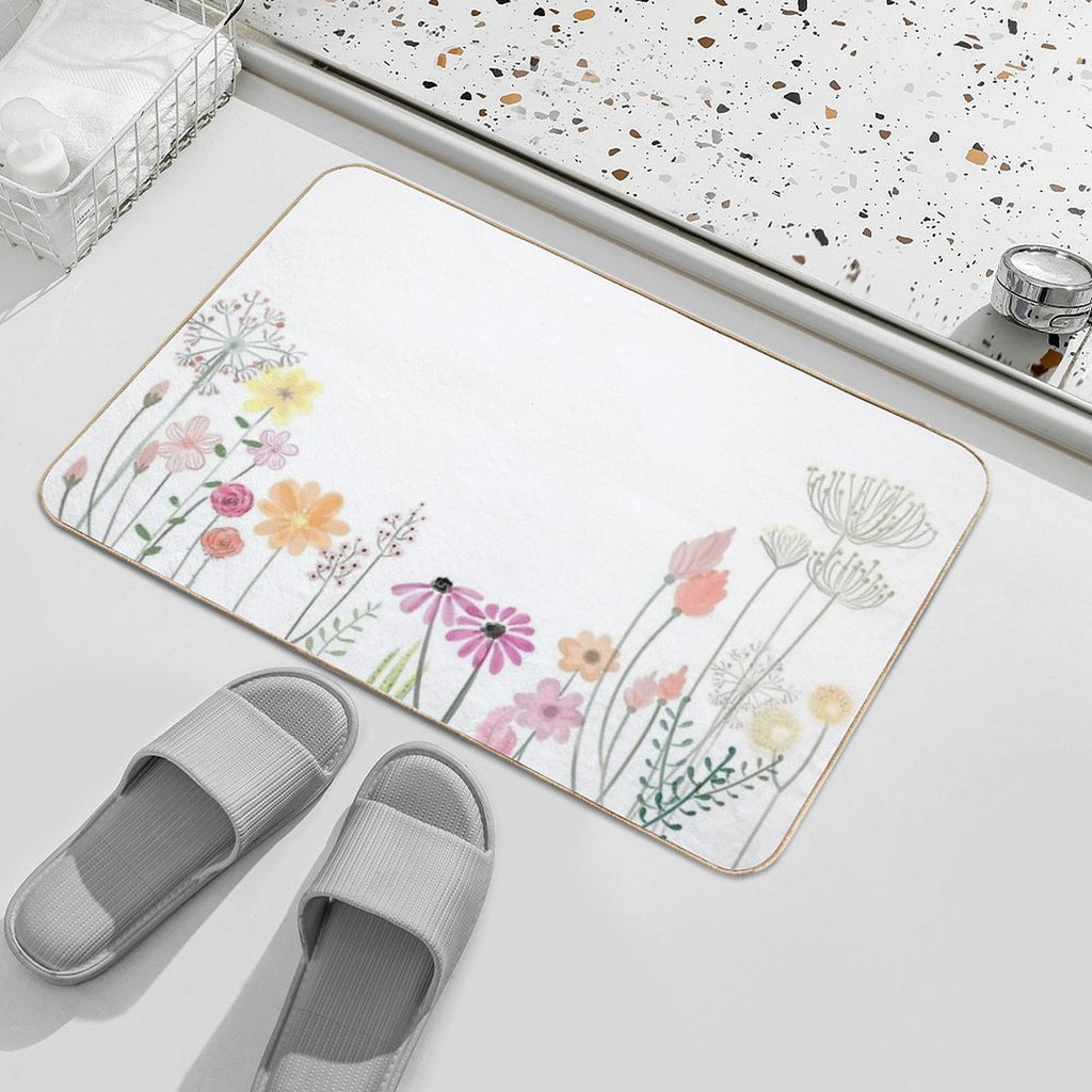 Watercolor Flowers  Easy To Clean Bath Mat