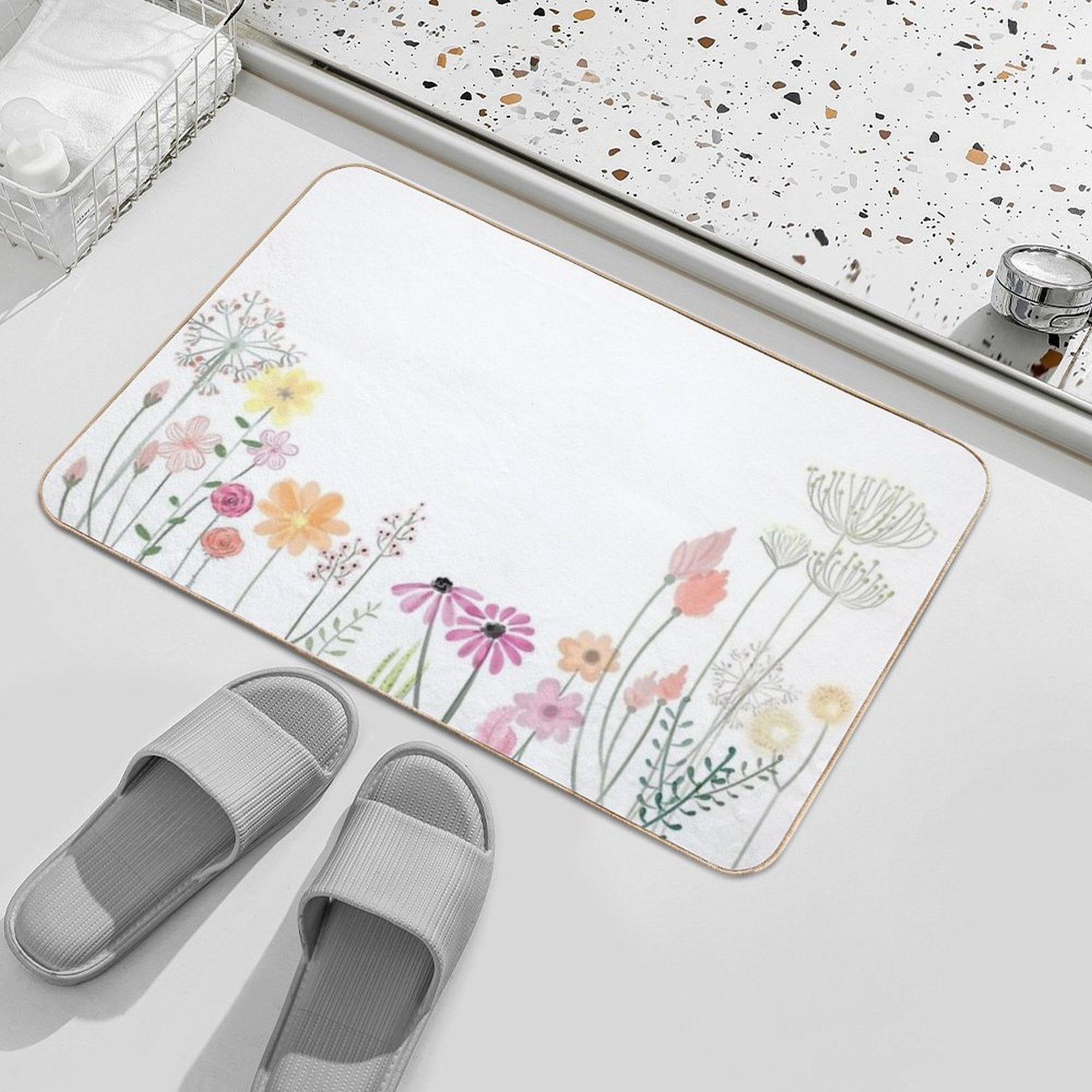 Watercolor Flowers  Easy To Clean Bath Mat