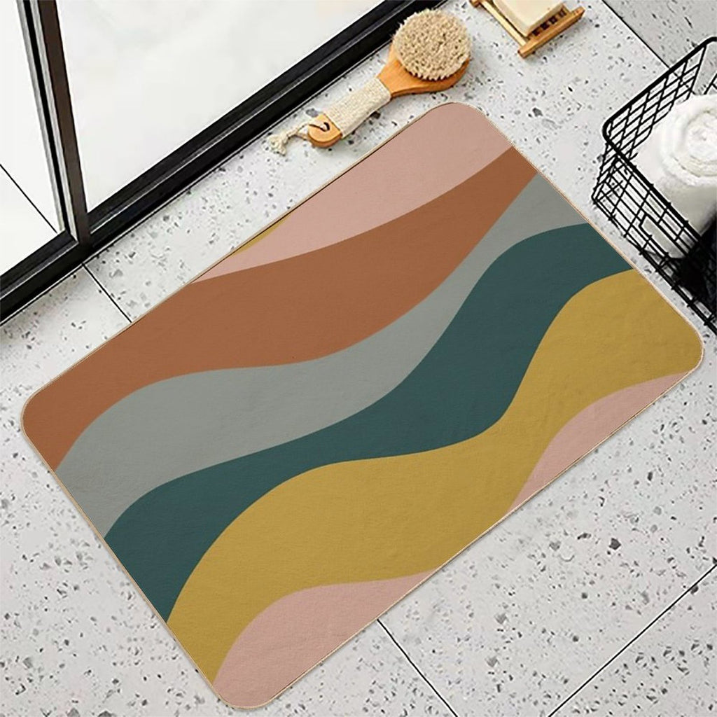 Retro Waves Minimalist Pattern Rust, Blush Pink, Gray, Navy Blue, And Mustard Gold  Anti-Trip Bath Mat