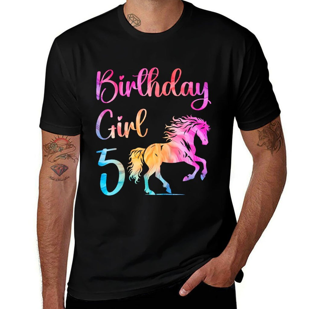 Kids 5th Birthday Horse 5 Year Old Girl Birthday Horse Lovers  Trendy Pattern T-Shirt