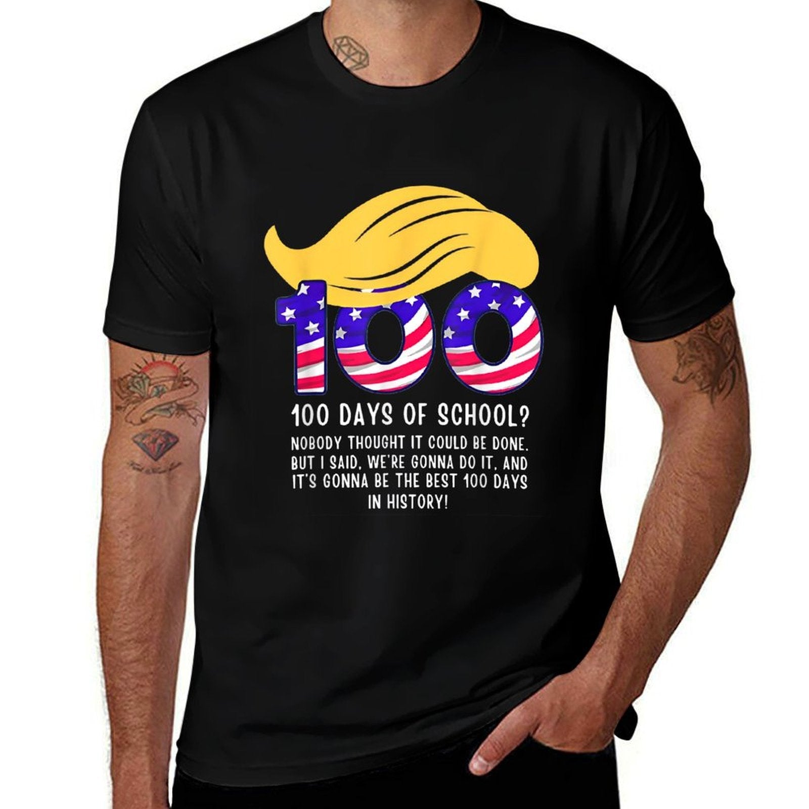 Funny Trump Hair 100 Days Of School  Oversized Silhouette T-Shirt