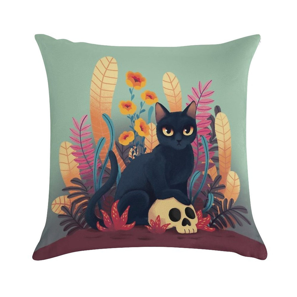Skull Kitty Soft Bedroom Essential Throw Pillow