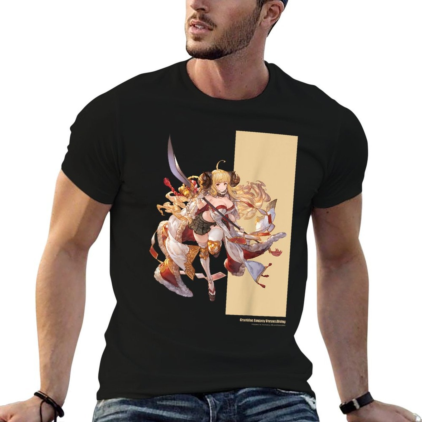 Cygames, Inc. Granblue Fantasy Versus Rising Black Anime Game Character  Slim-fit Cut T-Shirt