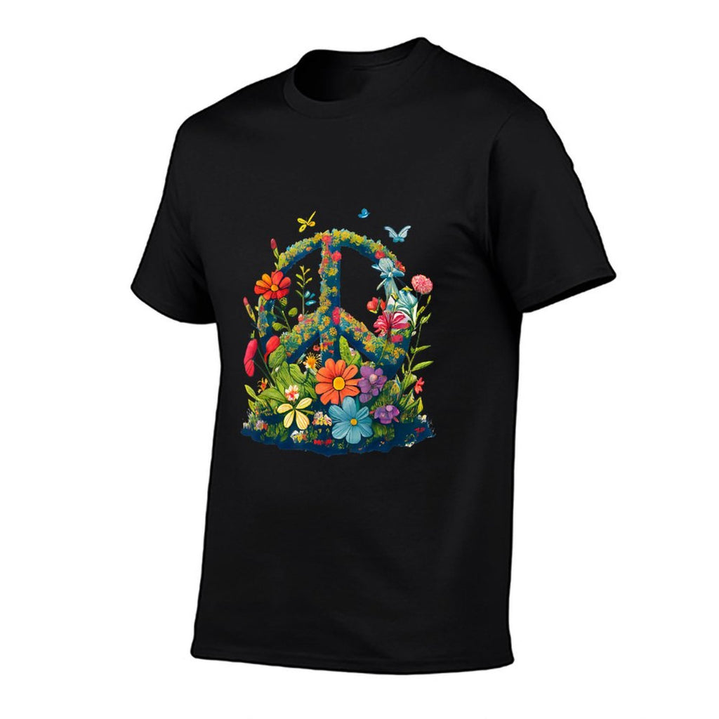 Peace Sign with Flowers And Butterflies, Peace  Easy-care T-Shirt