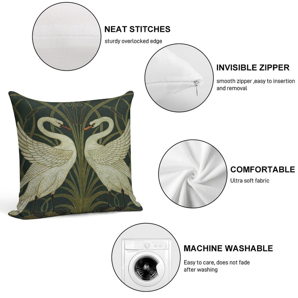 Art Deco - Swan, Rush, And Iris Soft Shrink-Resistant Throw Pillow