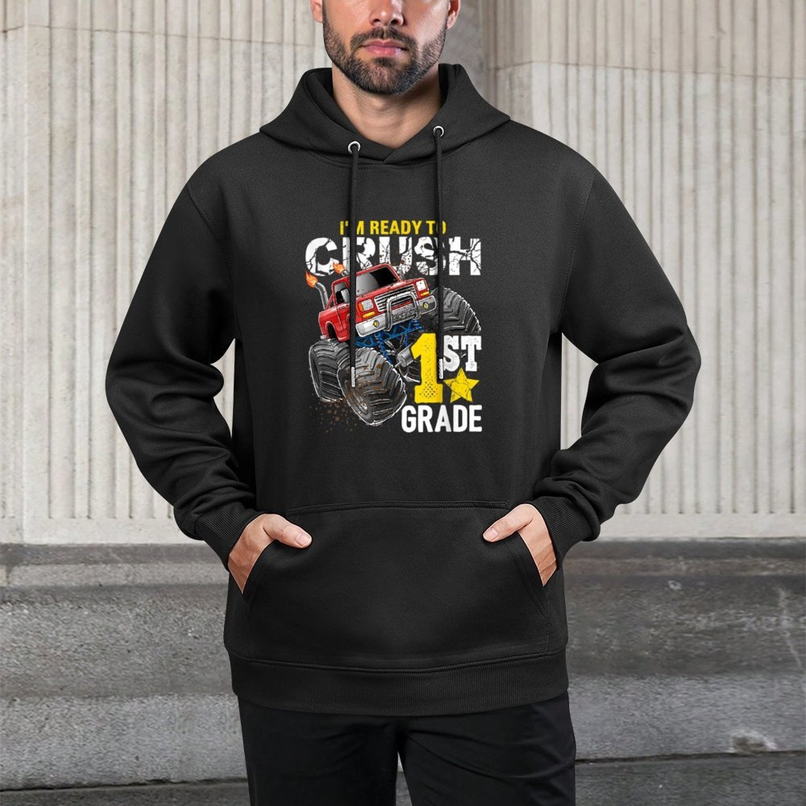 Ready to Crush 1st Grade Monster Truck Back to School Relaxed Fit Hoodie