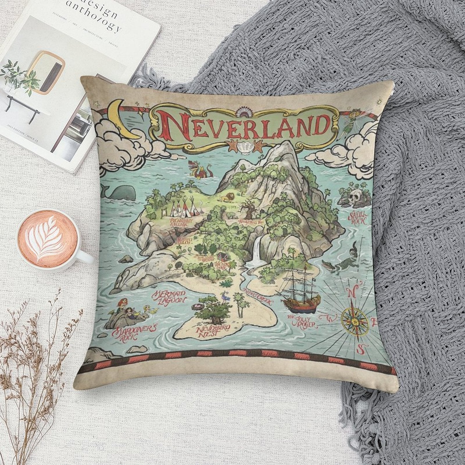 Neverland Map Soft Home Decor Throw Pillow
