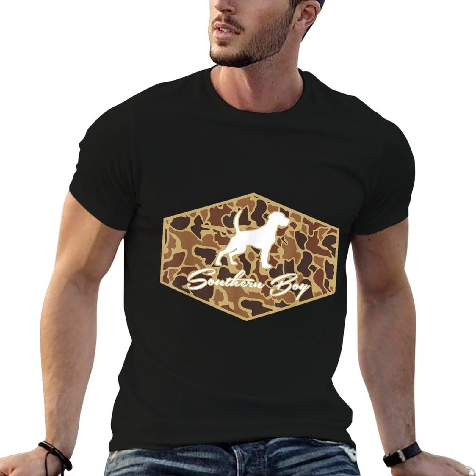 Southern Boy Camouflage Hunting Dog Hello Hunting Season  Relaxed-fit T-Shirt