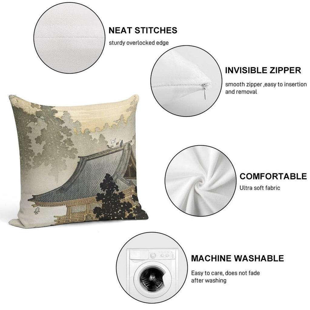 Pagoda - Japanese Art 1900s Soft Bedroom Essential Throw Pillow