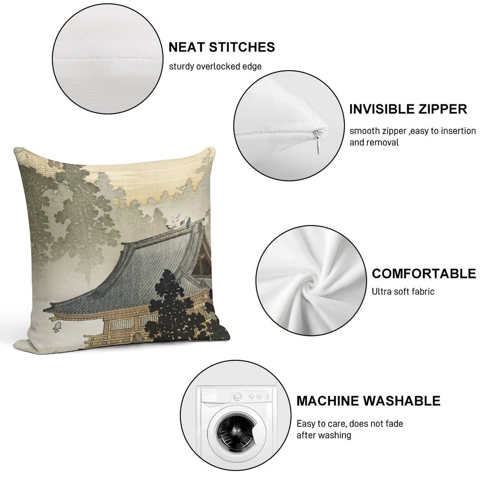 Pagoda - Japanese Art 1900s Soft Bedroom Essential Throw Pillow