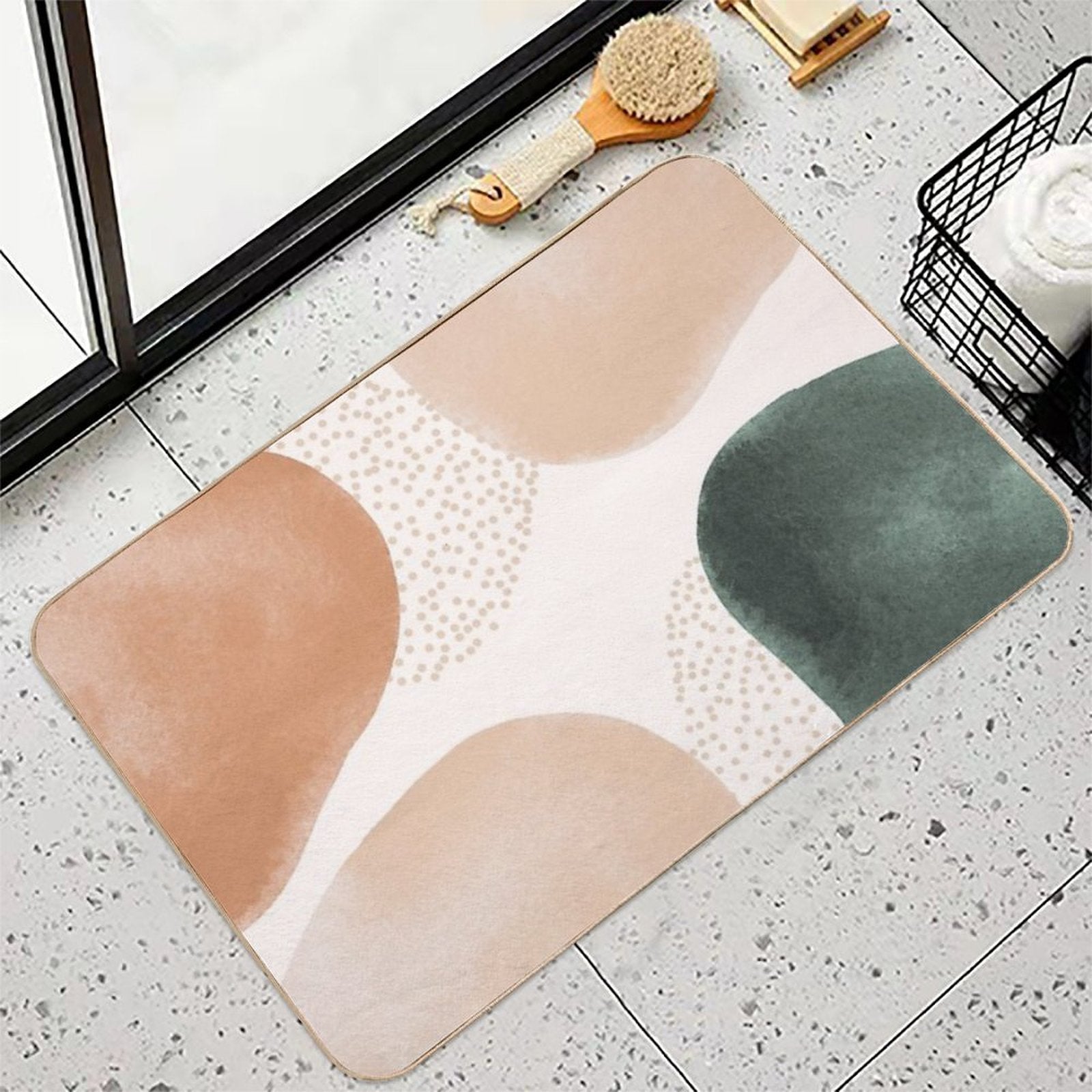 Boho Abstract Neutral Watercolor Geometric Shapes  Fade-Resistant Bath Mat