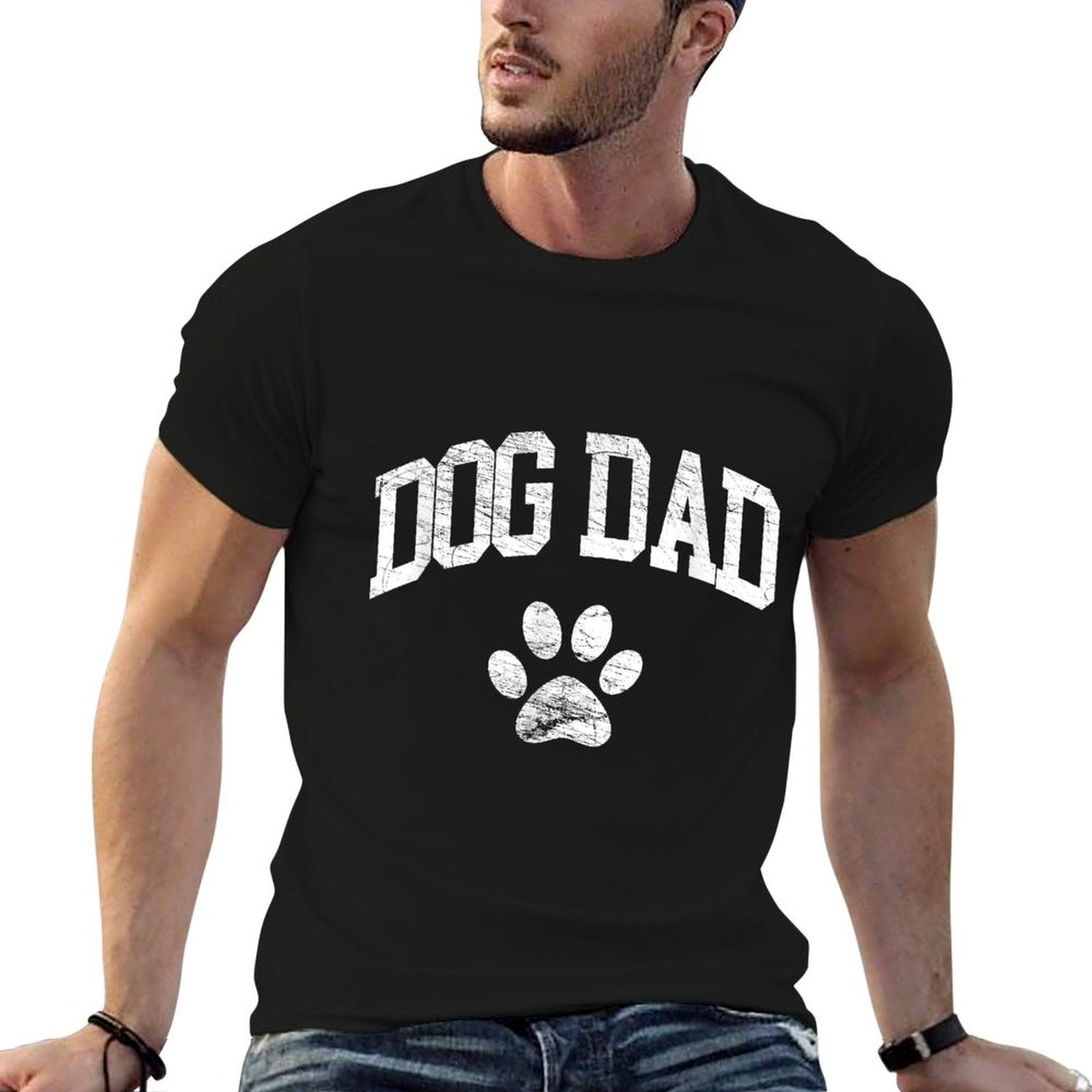 Dog Dad - Distressed Design Style - Funny Dog Paw - Classic  Summer-ready Fabric T-Shirt