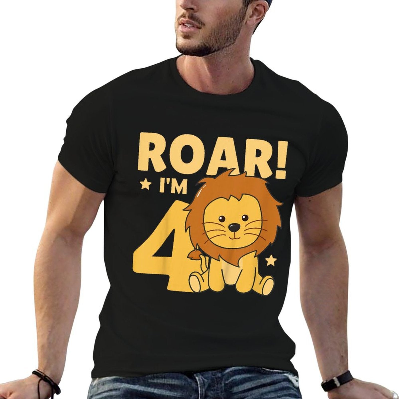 Kids Children 4th Birthday Lion 4 Years Old Young Boy Lion  Breathable T-Shirt