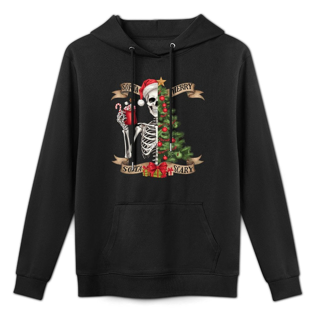 Funny Christmas Skeleton Sorta Merry Sorta Scary Tree Xmas Unisex Design Hoodie