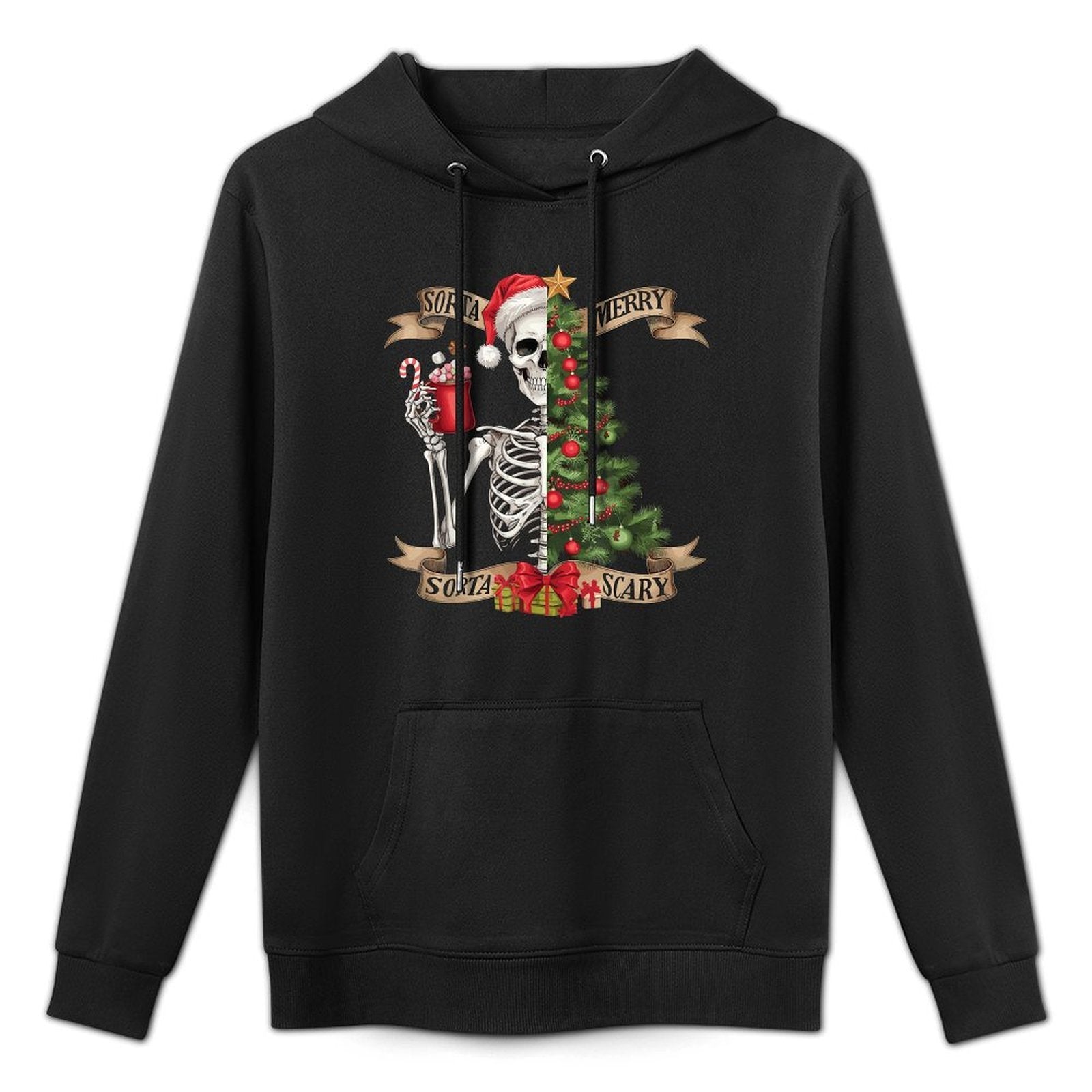 Funny Christmas Skeleton Sorta Merry Sorta Scary Tree Xmas Unisex Design Hoodie
