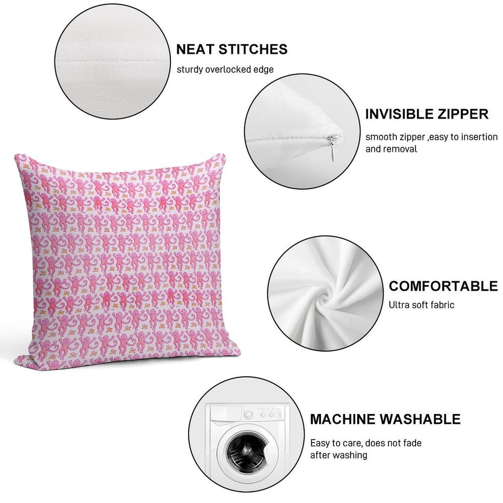 Pink Monkeys Soft Home Decor Throw Pillow