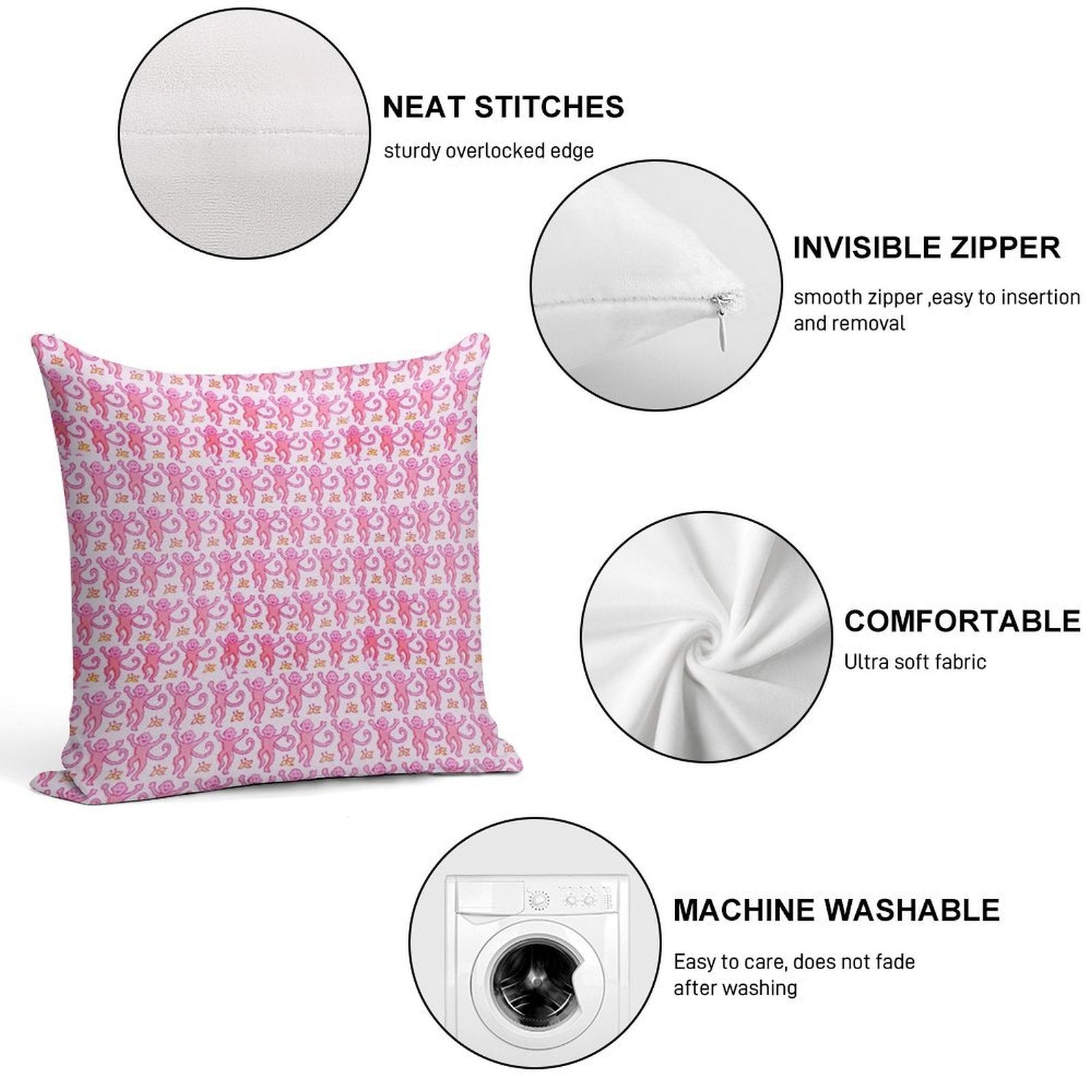 Pink Monkeys Soft Home Decor Throw Pillow