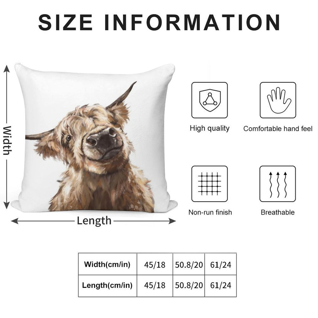 Highland Cow Soft Skin-Friendly Throw Pillow