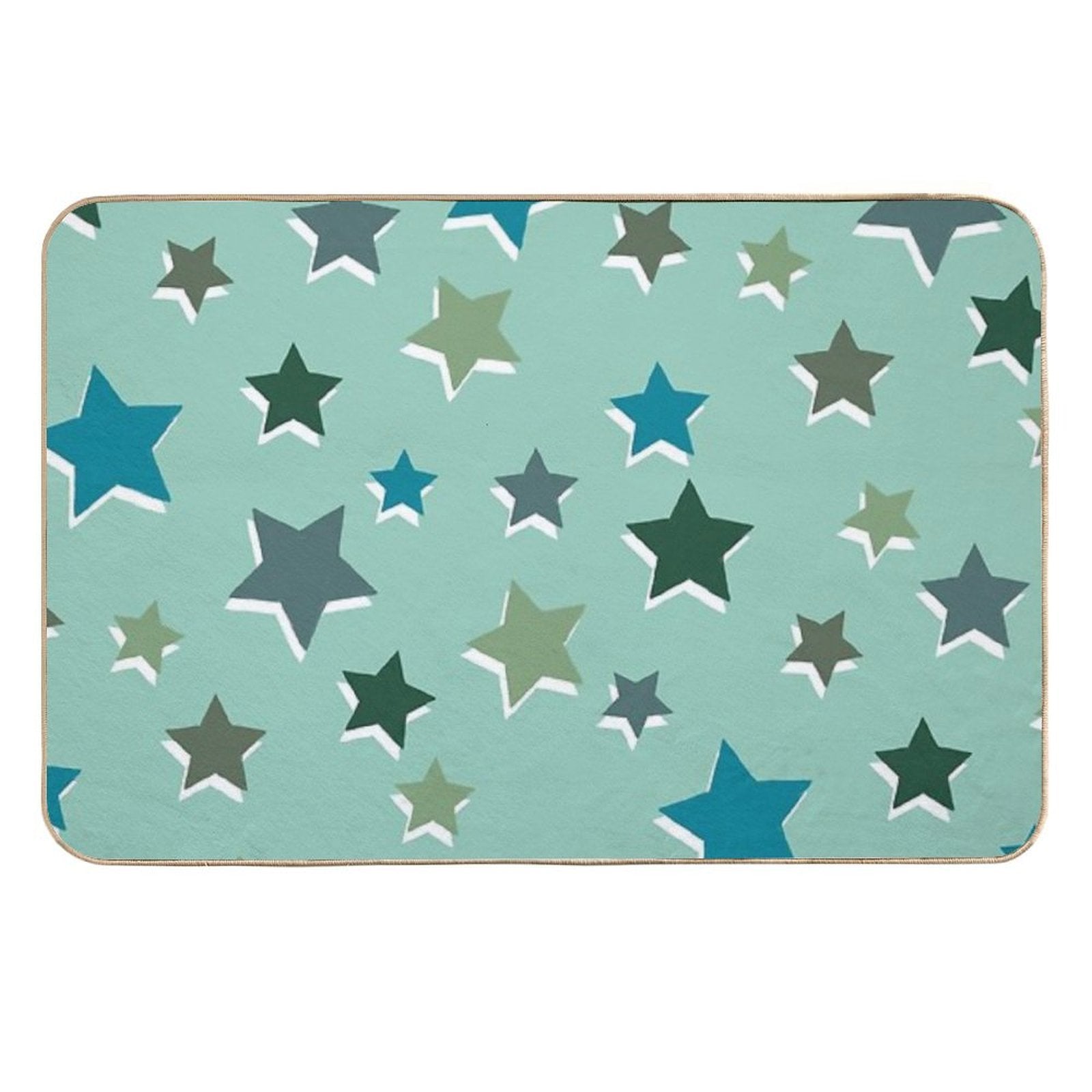 Shades of Green Star Pattern  Fade-Resistant Bath Mat