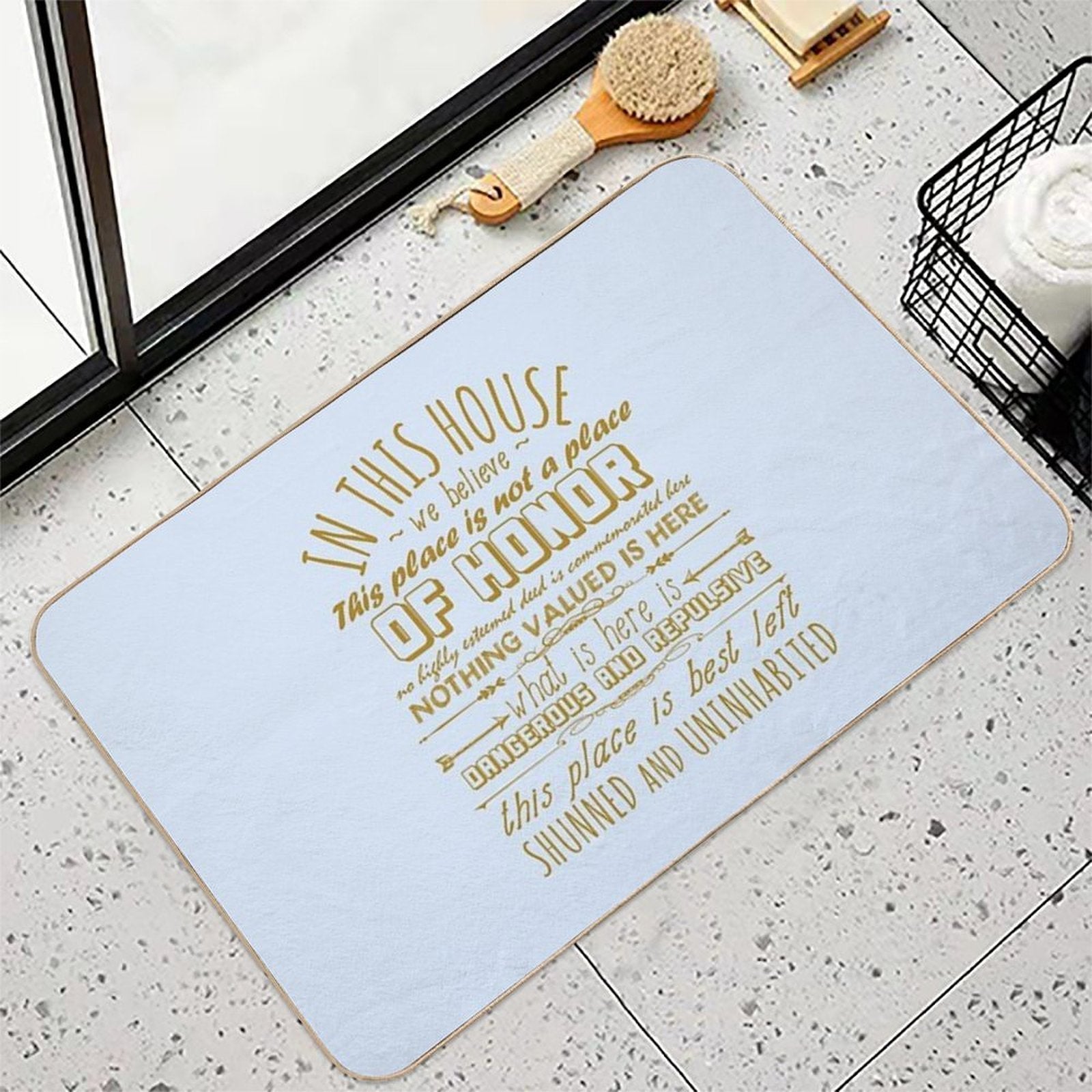 This Place Is Not A Place Of Honor - Ironic, Meme, Nuclear Waste, Live Laugh Love Parody  Slip-Resistant Bath Mat