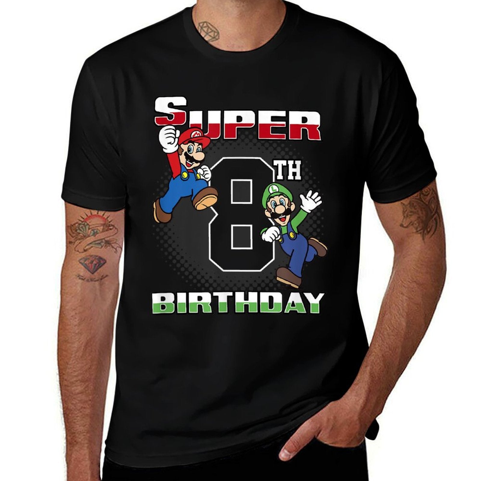 Super Mario Bros Mario & Luigi Super 8th Birthday  Easy-care T-Shirt